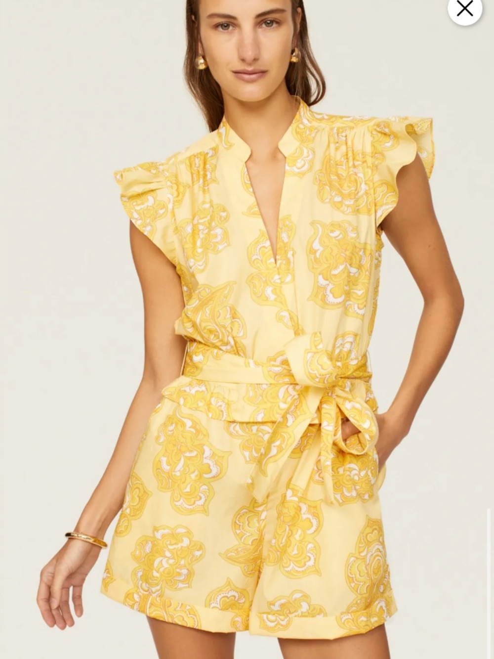 Derek Lam Yellow Paisley Belted Ruffle Romper Size 40 US 4